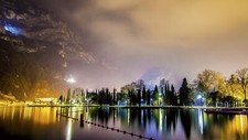 Landscape nature night lights mountains trees Custom Gaming Mat Desk picture