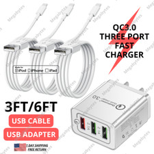 For iPhone 13 12 11 8 7 6 5 XR USB Cable QC 3.0 Fast Wall Charger 3Ports Adapter picture