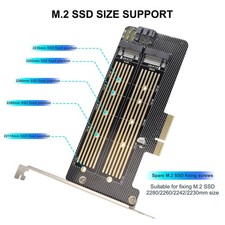 Dual M.2 SSD PCIe Adapter Card - NVMe SATA NGFF for PCIe x4 x8 x16 Slot with LED picture