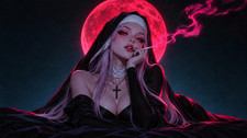 Gothic Nun Red Moon Desk Mat Mouse Pad | 2 Sizes | Dark Anime Fantasy Art picture