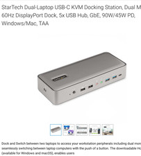 StarTech Dual-Laptop USB-C KVM Docking Station, Dual Monitor 4K 60Hz DisplayPort picture