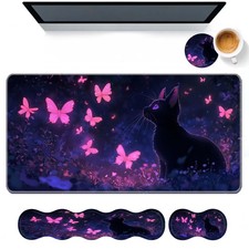 DHEEBFWE Keyboard Mouse Pad Set,Large Desk X-Large, Cat and Butterflies picture