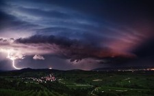 Landscape nature lightning storm hills field village Custom Gaming Mat Desk picture