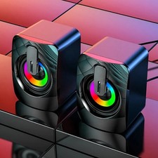 HiFi Stereo USB Wired PC Speakers with LED Light & Mic Clear Sound picture