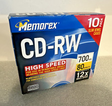 CD High Speed Memorex 10-Pack Music CD-RW Discs 12x 700 MB/Mo 80Minute Blank NEW picture