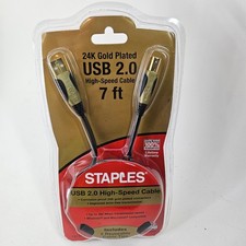 BRAND NEW Staples 24K Gold Plated USB 2.0 High-Speed Cable 7ft picture