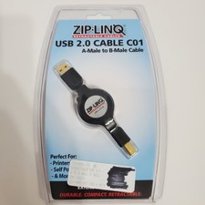 Zip-Linq USB 2.0 Cable C01 A-Male to B-Male Retractable 48 inches Printer NOS picture
