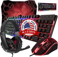 Jugeo De Teclado Y Mouse Gamer Para Gaming Multicolor LED Raton Negro RGB NUEVO. picture