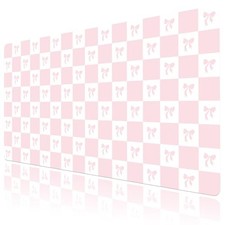 HVEST Pink Checkered Mouse Pad Cute Bow Desk Mat XXL Large Gaming Mouse Pad for picture