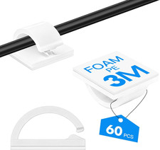 60 Pcs Adhesive Cable Clips, White Small, Cord Holder, Cord Clips for Wires picture
