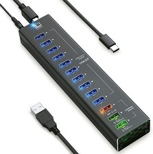 USB Hub Powered, 13 Multi-Port USB Hub with 10 USB 3.0 Ports, 2 IQ Quick Charge picture