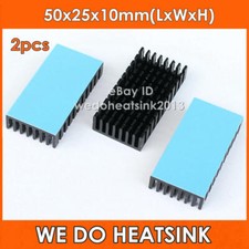 2pcs 50x25x10mm Heatsink Aluminum Black Anodized With Thermal Pad Applied picture