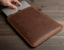 Genuine Leather MacBook Sleeve Case Fits Air & Pro 13-16 inch Brown color picture
