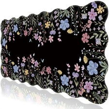 Black Floral Mouse Pad,Scalloped Desk Mat XXL Gaming Mousepad picture