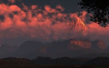 Landscape sunset clouds mountains snowy peak Custom Gaming Mat Desk picture