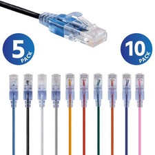 5 10 PACK Slim CAT6a RJ45 Ethernet Network Patch Cable 10G Copper Wire 30AWG LOT picture