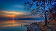 Landscape nature lake sunset fall leaves clouds Custom Gaming Mat Desk picture