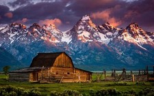 Landscape rocky mountains nature snow barns color Custom Gaming Mat Desk picture