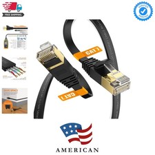 Cat7 10FT Ethernet Cable Flat-Black-10Gbps Ultra Slim High Speed Double Shiel... picture