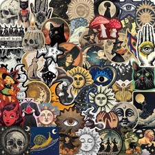 52Pcs Mysterious Celestial Stickers Pack, 1.6 to 2.4 inches, Witch picture