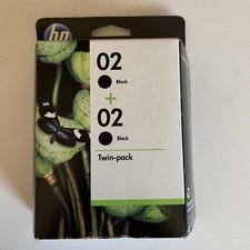 Genuine HP 02 + 02 Twin Pack Black Ink Cartridges Expired Feb 2014 New/Sealed picture