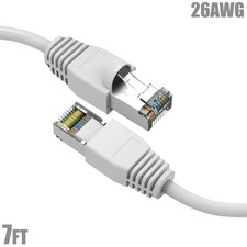 7FT Cat6A RJ45 Network LAN Ethernet SSTP Cable Shielded Copper Wire 26AWG White picture