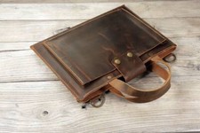 Hand stitched leather slim small lightweight laptop bag portfolio padfolio picture