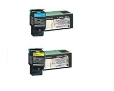 2 GENUINE FACTORY SEALED C540A1YG Yellow C540A1CG Cyan LEXMARK TONERS picture