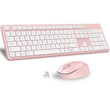 LeadsaiL Wireless Keyboard and Mouse Combo Full-Sized Ergonomic Pink picture
