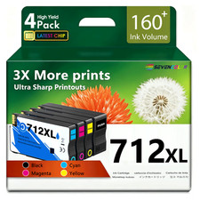 712XL High Yield Ink Cartridges Combo Pack | (4 Color Pack, 80-ml Black + 29-ml) picture