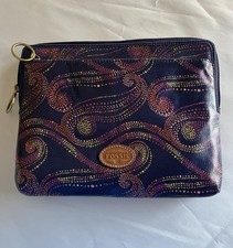NWT Fossil Tablet iPad Kindle Key Per Navy Blue Nights Dots Coated Canvas Bag picture