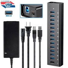 13 Port USB 3.0 Hub 5Gbps Super Speed w/ 2.4A Charging Port & AC Power Adapter picture
