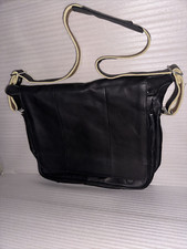 PIEL Black Leather  Messenger Shoulder Bag with brown / black striped strap picture