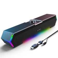 Lenrue G11 Black Surge Protected Touch Light Computer Speakers with Sound picture