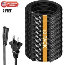 10-Pack 2FT AC 2 Prong Power Cord 2-Slot TV Speaker Xbox Power Cable Replacement picture