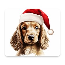 English Cocker Spaniel Puppy Art Santa Hat Christmas Mouse Pad 9.25x7.75 picture
