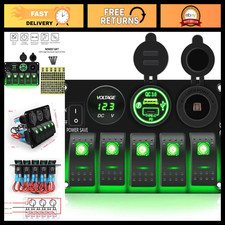 5 Gang Waterproof Rocker Switch Panel with QC3.0 USB, Type-C, Cigarette Lighter picture