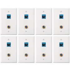 8 PCS Blue Cat 6 Ethernet Coax Wall Plate TV FType Port GoldPlated picture