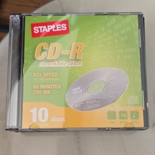 Staples CD-R 80 Minute Recording 700MB 52x Speed 10 Disc Pack Blank Sealed picture