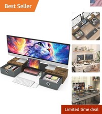 Dual Monitor Stand Riser with Two Drawers, Extra Large Storage for 2 Monitors... picture