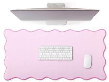 Hahafelt Scalloped Desk Mat Large Pad Cute 31.5 x 15.8 Inches, Pink picture