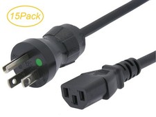 15Pack 6ft Hospital Grade Green Dot 5-15P to C13 SJT Black Color Power Cord picture