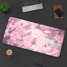 Kirby Pink Sakura Petals Desk Mat | Video Game Desk Pad | Cozy Computer Mat picture