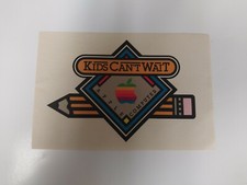 Vintage Apple Macintosh wet/stick sticker kids can't wait RARE California 1982 picture