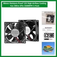 80mm Moisture-Proof 12V High Airflow Cooling Fan 2Wire 3Pin 3500RPM 2-Pack picture