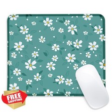 Green and White Flower Square Mouse Pad with Non-Slip Rubber Base,Home Office... picture