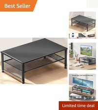 Sturdy Black 2-Tier Desk Organizer for Monitors and Laptops - Space-Saving picture
