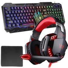 Gaming Gamer Wired Keyboard & Mouse W/LED Backlit,Gaming Headset , Mouse Pad Set picture