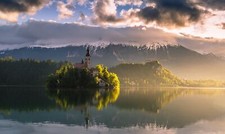 Landscape lake island bled church slovenia Custom Gaming Mat Desk picture
