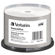 Verbatim DVD+R DL 8.5GB 8X DataLifePlus White Thermal Printable 50-Pack Spindle picture